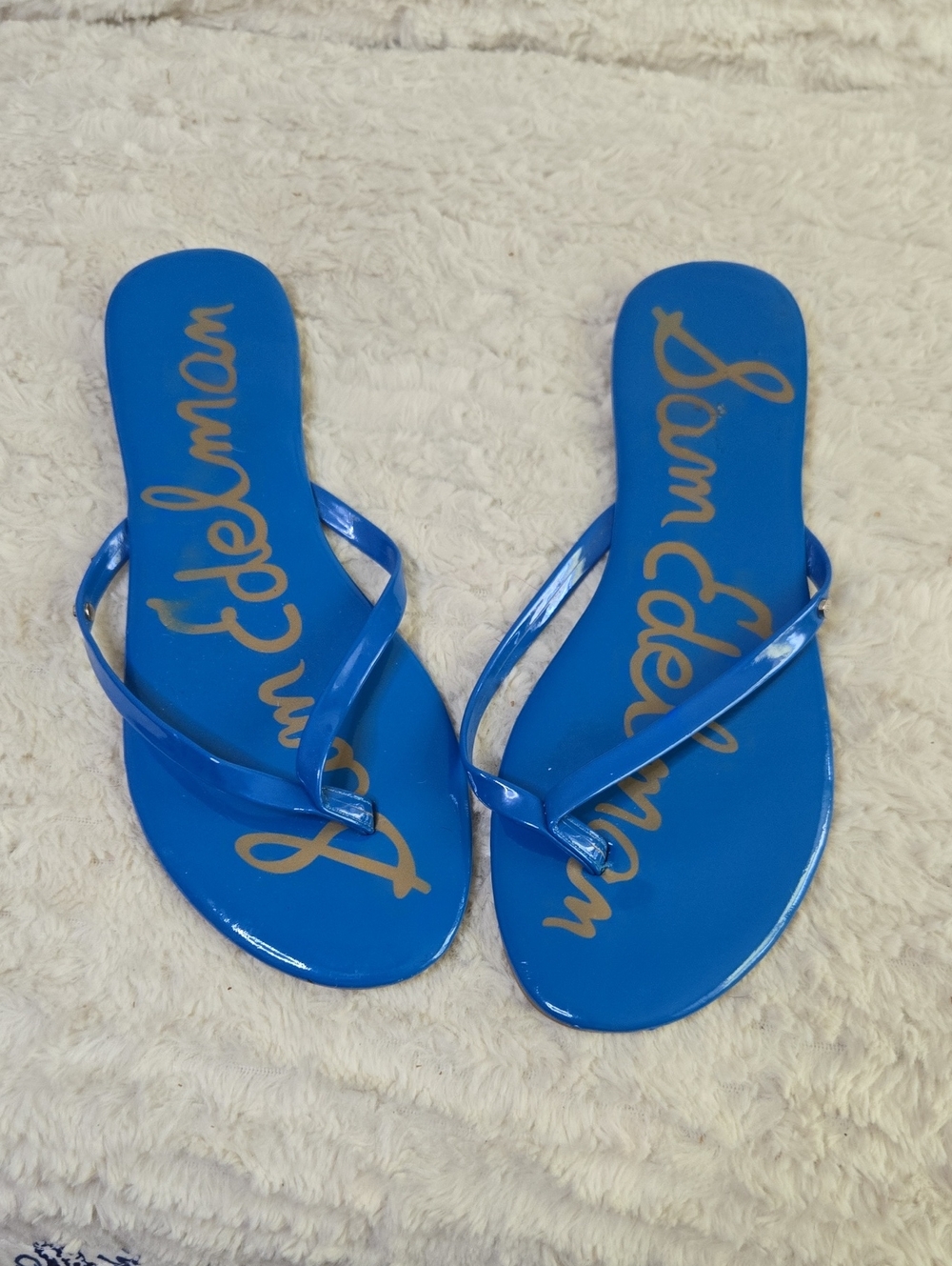 Sam Edelman Women's Blue Patent Flip Flop Sandals